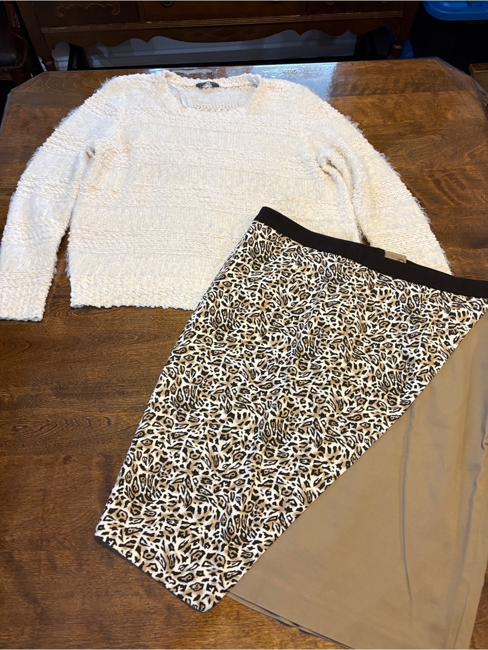 Source Unknown Black, White & Tan Leopard Print Maxi Skirt
